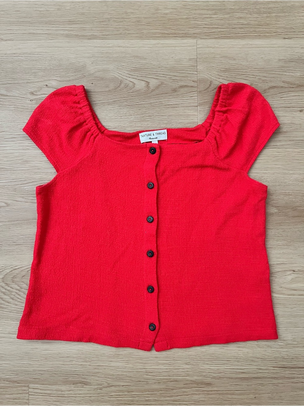 Madewell Red Button-Front Cropped Knit Top